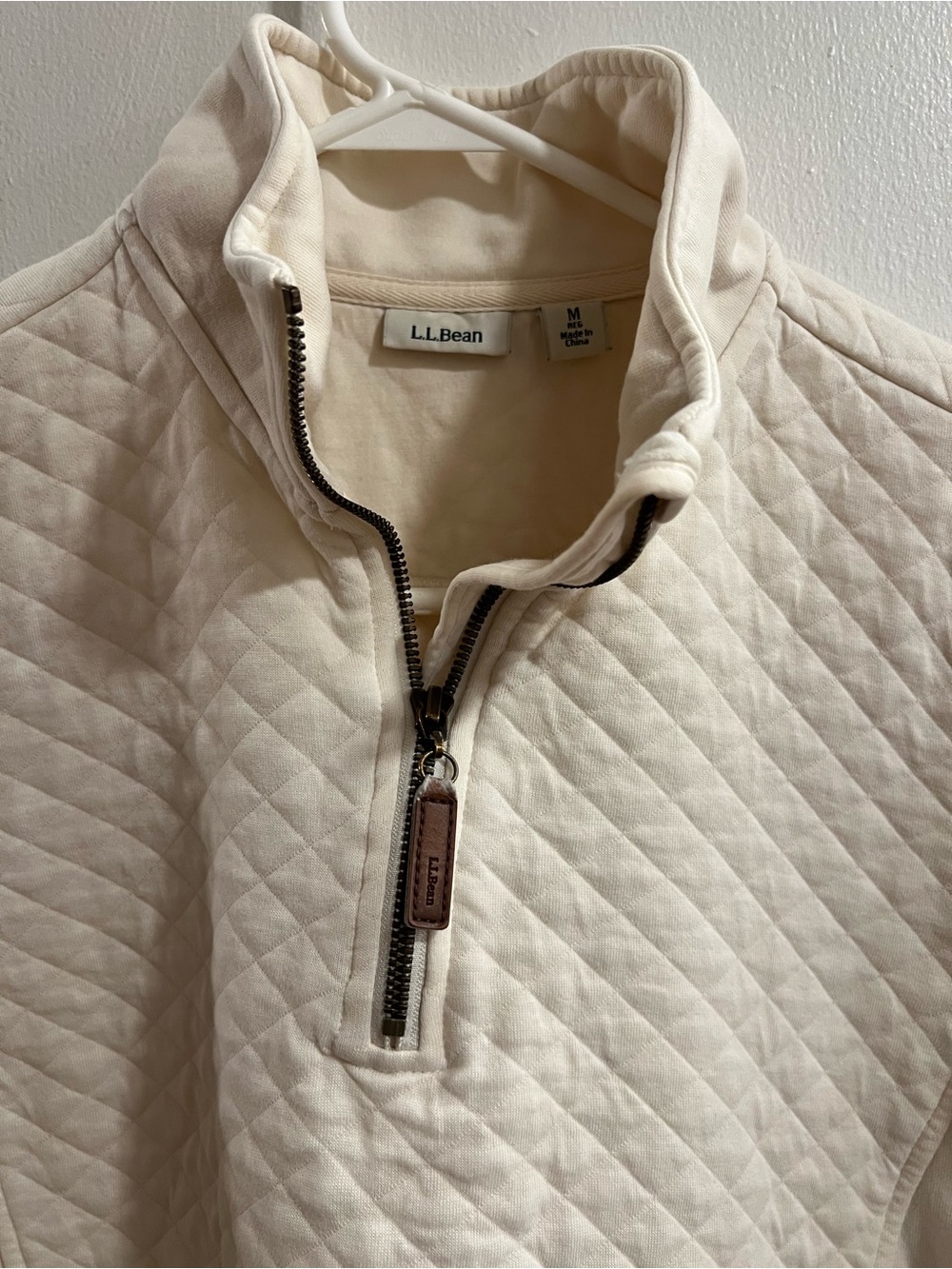 L.L. Bean Cream Quilted Quarter-Zip - Picture 3 of 4